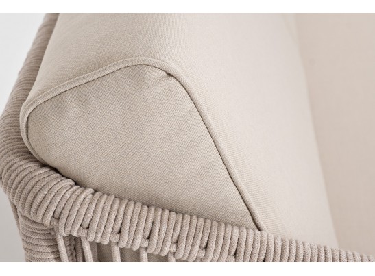 "Канны" правый модуль плетеный из роупа, основание дуб, роуп бежевый круглый, ткань бежевая 052 в Набережных Челнах