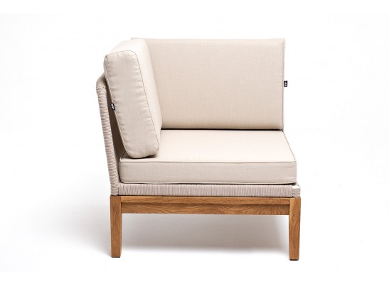 "Канны" угловой модуль плетеный из роупа, основание дуб, роуп бежевый круглый, ткань бежевая 052 в Набережных Челнах