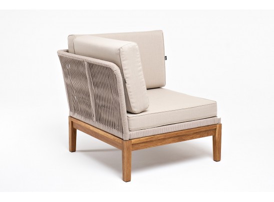 "Канны" угловой модуль плетеный из роупа, основание дуб, роуп бежевый круглый, ткань бежевая 052 в Набережных Челнах