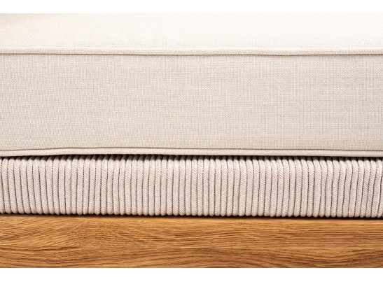 "Канны" угловой модуль плетеный из роупа, основание дуб, роуп бежевый круглый, ткань бежевая 052 в Набережных Челнах