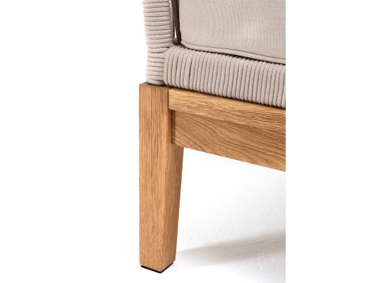 "Канны" угловой модуль плетеный из роупа, основание дуб, роуп бежевый круглый, ткань бежевая 052 в Набережных Челнах