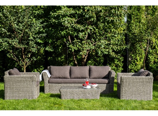 "Капучино" диван из искусственного ротанга (гиацинт) трехместный, цвет серый в Набережных Челнах