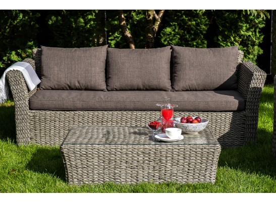 "Капучино" диван из искусственного ротанга (гиацинт) трехместный, цвет серый в Набережных Челнах