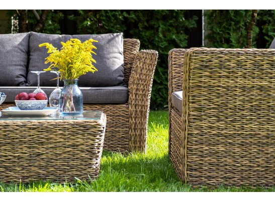 "Капучино" лаунж-зона из искусственного ротанга (гиацинт), цвет соломенный в Набережных Челнах