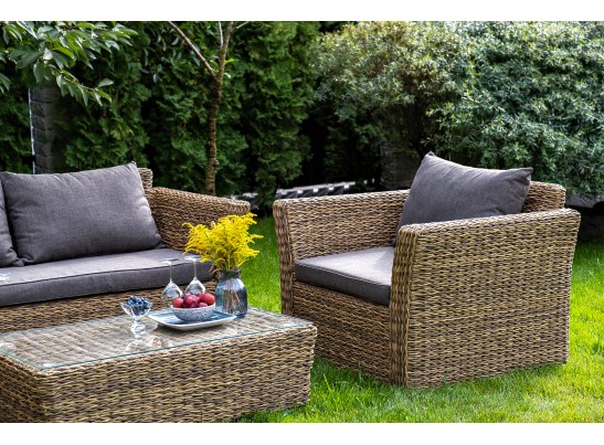 "Капучино Сингл" лаунж-зона из искусственного ротанга (гиацинт), цвет соломенный в Набережных Челнах