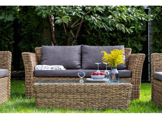 "Капучино Сингл" лаунж-зона из искусственного ротанга (гиацинт), цвет соломенный в Набережных Челнах