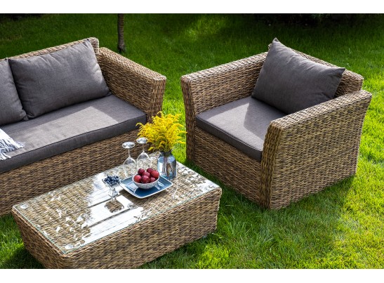 "Капучино Сингл" лаунж-зона из искусственного ротанга (гиацинт), цвет соломенный в Набережных Челнах