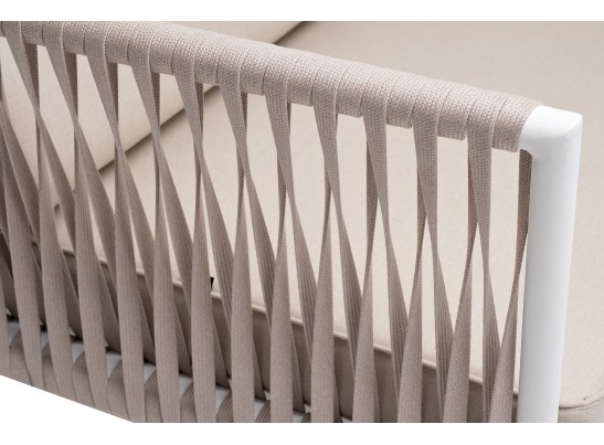 "Касабланка" диван 2-местный плетеный из роупа, каркас алюминий белый муар, роуп бежевый 20мм, ткань бежевая 15052 в Набережных Челнах