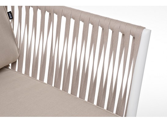 "Касабланка" диван 2-местный плетеный из роупа, каркас алюминий белый муар, роуп бежевый 20мм, ткань бежевая 15052 в Набережных Челнах