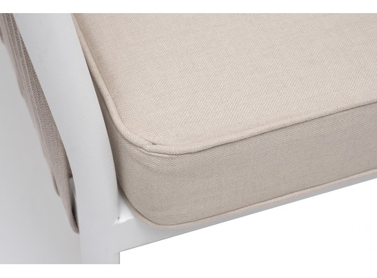 "Касабланка" диван 2-местный плетеный из роупа, каркас алюминий белый муар, роуп бежевый 20мм, ткань бежевая 15052 в Набережных Челнах