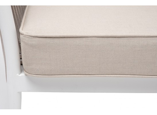 "Касабланка" диван 2-местный плетеный из роупа, каркас алюминий белый муар, роуп бежевый 20мм, ткань бежевая 15052 в Набережных Челнах