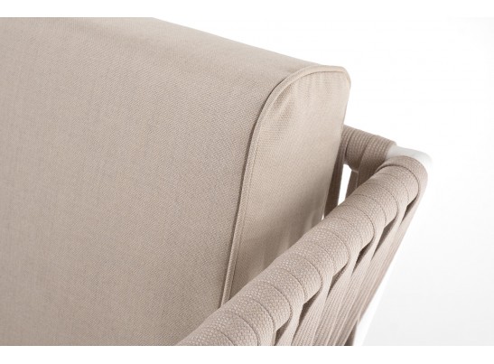 "Касабланка" диван 2-местный плетеный из роупа, каркас алюминий белый муар, роуп бежевый 20мм, ткань бежевая 15052 в Набережных Челнах