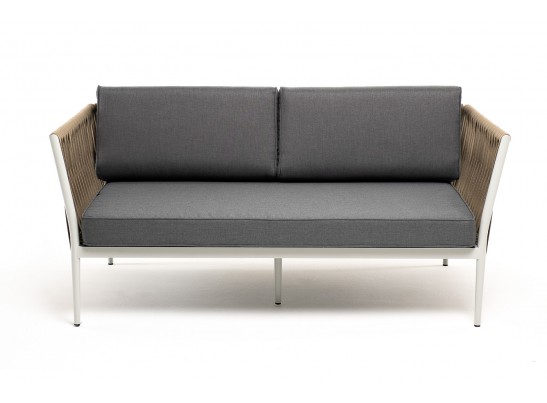 "Касабланка" диван 2-местный плетеный из роупа, каркас алюминий светло-серый (RAL7035) муар, роуп серо-коричневый 23мм, ткань серая 017 в Набережных Челнах