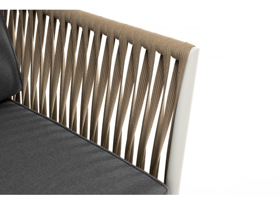 "Касабланка" диван 2-местный плетеный из роупа, каркас алюминий светло-серый (RAL7035) муар, роуп серо-коричневый 23мм, ткань серая 017 в Набережных Челнах