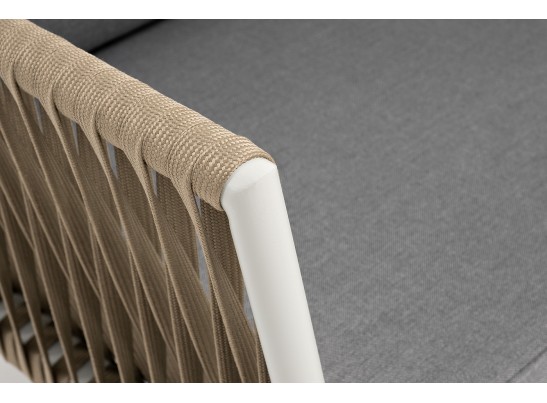 "Касабланка" диван 2-местный плетеный из роупа, каркас алюминий светло-серый (RAL7035) муар, роуп серо-коричневый 23мм, ткань серая 017 в Набережных Челнах