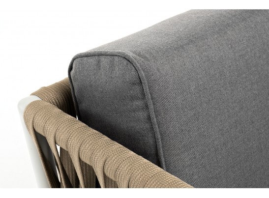 "Касабланка" диван 2-местный плетеный из роупа, каркас алюминий светло-серый (RAL7035) муар, роуп серо-коричневый 23мм, ткань серая 017 в Набережных Челнах