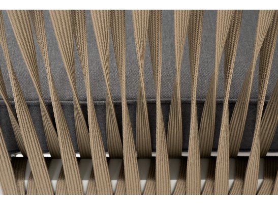 "Касабланка" диван 2-местный плетеный из роупа, каркас алюминий светло-серый (RAL7035) муар, роуп серо-коричневый 23мм, ткань серая 017 в Набережных Челнах