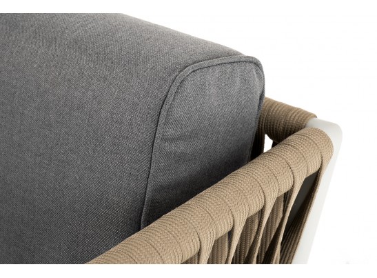 "Касабланка" диван 2-местный плетеный из роупа, каркас алюминий светло-серый (RAL7035) муар, роуп серо-коричневый 23мм, ткань серая 017 в Набережных Челнах