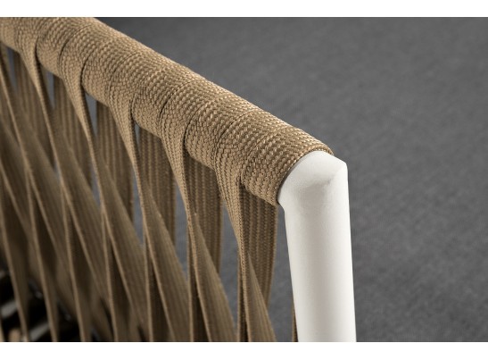 "Касабланка" диван 3-местный плетеный из роупа, каркас алюминий светло-серый (RAL7035) муар, роуп серо-коричневый 23мм, ткань серая 017 в Набережных Челнах