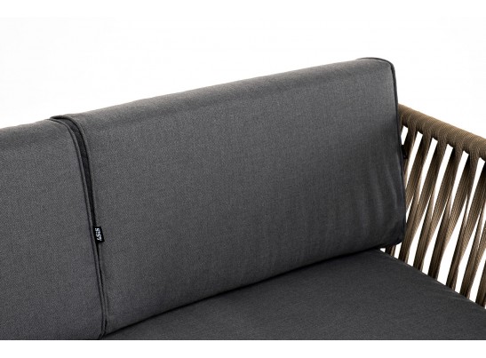 "Касабланка" диван 3-местный плетеный из роупа, каркас алюминий светло-серый (RAL7035) муар, роуп серо-коричневый 23мм, ткань серая 017 в Набережных Челнах