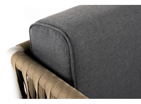 "Касабланка" диван 3-местный плетеный из роупа, каркас алюминий светло-серый (RAL7035) муар, роуп серо-коричневый 23мм, ткань серая 017 в Набережных Челнах