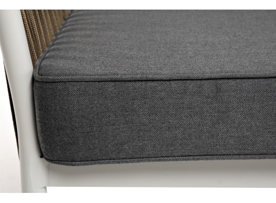 "Касабланка" диван 3-местный плетеный из роупа, каркас алюминий светло-серый (RAL7035) муар, роуп серо-коричневый 23мм, ткань серая 017 в Набережных Челнах