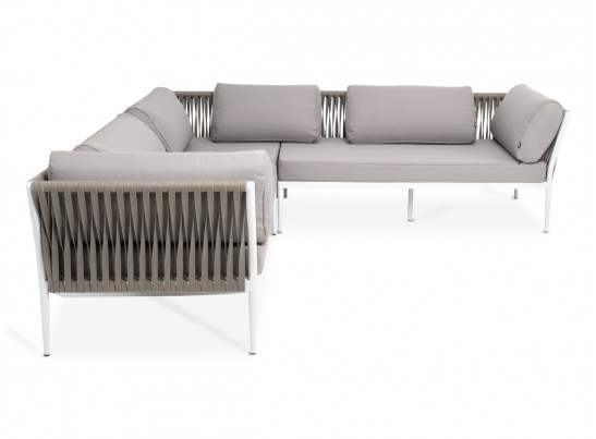 "Касабланка" диван модульный плетеный из роупа, каркас алюминий, роуп серо-коричневый 23мм, ткань бежевая 052 в Набережных Челнах