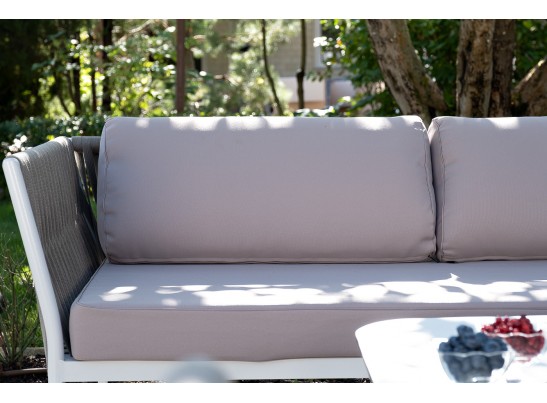 "Касабланка" диван модульный плетеный из роупа, каркас алюминий, роуп серо-коричневый 23мм, ткань бежевая 052 в Набережных Челнах