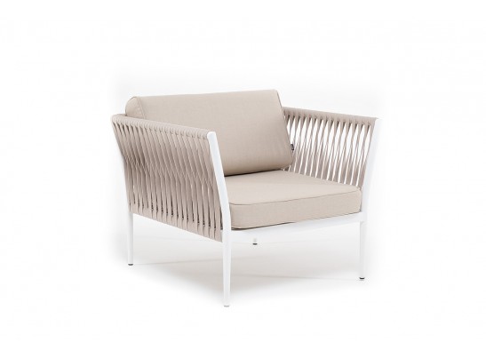 "Касабланка" кресло плетеное из роупа, каркас алюминий белый, роуп бежевый, ткань бежевая в Набережных Челнах