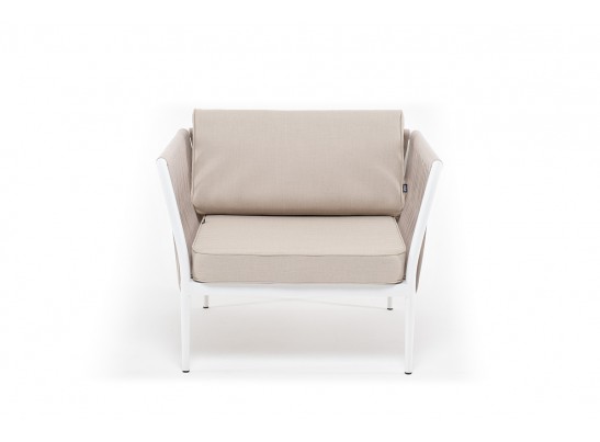 "Касабланка" кресло плетеное из роупа, каркас алюминий белый, роуп бежевый, ткань бежевая в Набережных Челнах