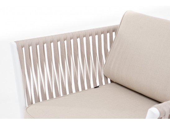 "Касабланка" кресло плетеное из роупа, каркас алюминий белый, роуп бежевый, ткань бежевая в Набережных Челнах