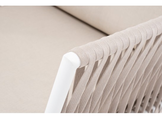 "Касабланка" кресло плетеное из роупа, каркас алюминий белый, роуп бежевый, ткань бежевая в Набережных Челнах