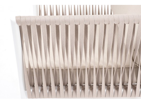 "Касабланка" кресло плетеное из роупа, каркас алюминий белый, роуп бежевый, ткань бежевая в Набережных Челнах