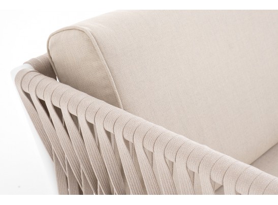 "Касабланка" кресло плетеное из роупа, каркас алюминий белый, роуп бежевый, ткань бежевая в Набережных Челнах