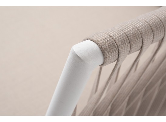 "Касабланка" кресло плетеное из роупа, каркас алюминий белый муар, роуп бежевый 20мм, ткань бежевая 052 в Набережных Челнах