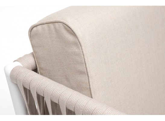 "Касабланка" кресло плетеное из роупа, каркас алюминий белый муар, роуп бежевый 20мм, ткань бежевая 052 в Набережных Челнах