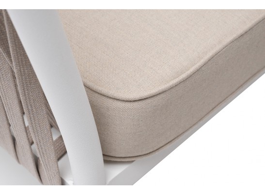 "Касабланка" кресло плетеное из роупа, каркас алюминий белый муар, роуп бежевый 20мм, ткань бежевая 052 в Набережных Челнах