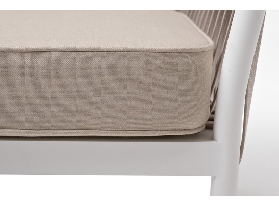 "Касабланка" кресло плетеное из роупа, каркас алюминий белый муар, роуп бежевый 20мм, ткань бежевая 052 в Набережных Челнах