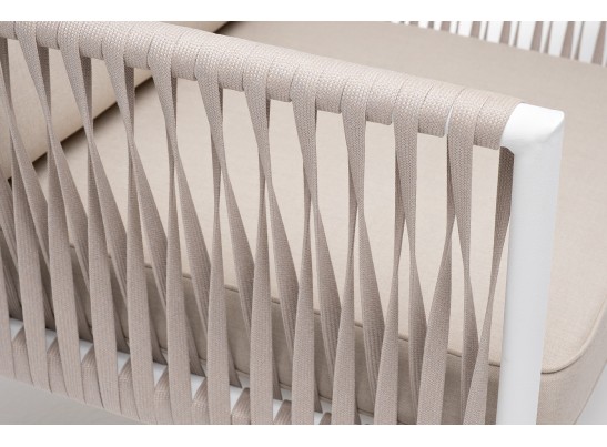 "Касабланка" кресло плетеное из роупа, каркас алюминий белый муар, роуп бежевый 20мм, ткань бежевая 15052 в Набережных Челнах