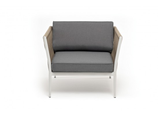 "Касабланка" кресло плетеное из роупа, каркас алюминий светло-серый (RAL7035) муар, роуп серо-коричневый 23мм, ткань серая 017 в Набережных Челнах