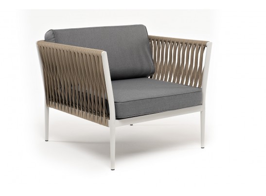 "Касабланка" кресло плетеное из роупа, каркас алюминий светло-серый (RAL7035) муар, роуп серо-коричневый 23мм, ткань серая 017 в Набережных Челнах