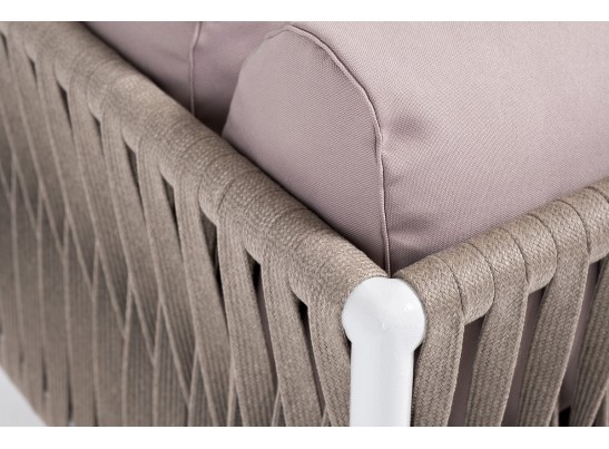 "Касабланка" левый модуль плетеный из роупа, каркас алюминий светло-серый (RAL7035) муар, роуп серо-коричневый 23мм, ткань бежевая 052 в Набережных Челнах