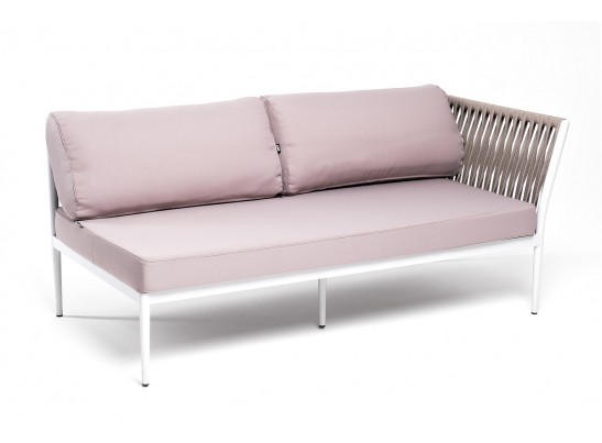 "Касабланка" левый модуль плетеный из роупа, каркас алюминий светло-серый (RAL7035) шагрень, роуп серо-коричневый 23мм, ткань Neo ash в Набережных Челнах