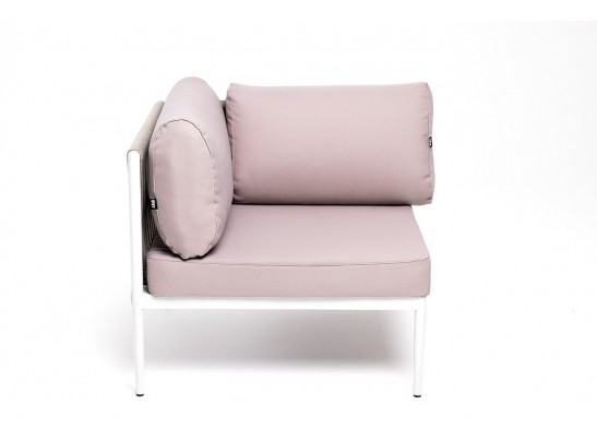 "Касабланка" угловой модуль плетеный из роупа, каркас алюминий светло-серый (RAL7035) муар, роуп серо-коричневый 23мм, ткань бежевая 052 в Набережных Челнах