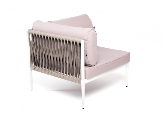 "Касабланка" угловой модуль плетеный из роупа, каркас алюминий светло-серый (RAL7035) муар, роуп серо-коричневый 23мм, ткань бежевая 052 в Набережных Челнах