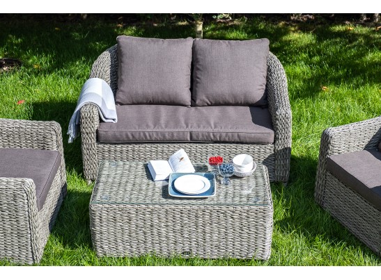 "Кон Панна" диван из искусственного ротанга (гиацинт) двухместный, цвет серый в Набережных Челнах