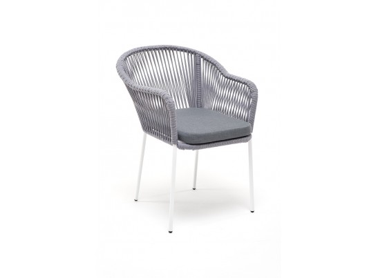 "Лион" стул плетеный из роупа, каркас из стали белый, роуп светло-серый, ткань светло-серая в Набережных Челнах