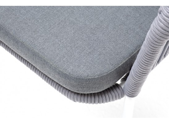 "Лион" стул плетеный из роупа, каркас из стали белый, роуп светло-серый, ткань светло-серая в Набережных Челнах