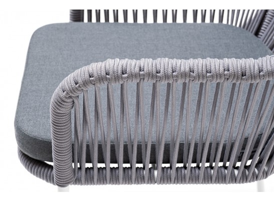 "Лион" стул плетеный из роупа, каркас из стали белый, роуп светло-серый, ткань светло-серая в Набережных Челнах