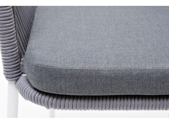 "Лион" стул плетеный из роупа, каркас из стали белый, роуп светло-серый, ткань светло-серая в Набережных Челнах